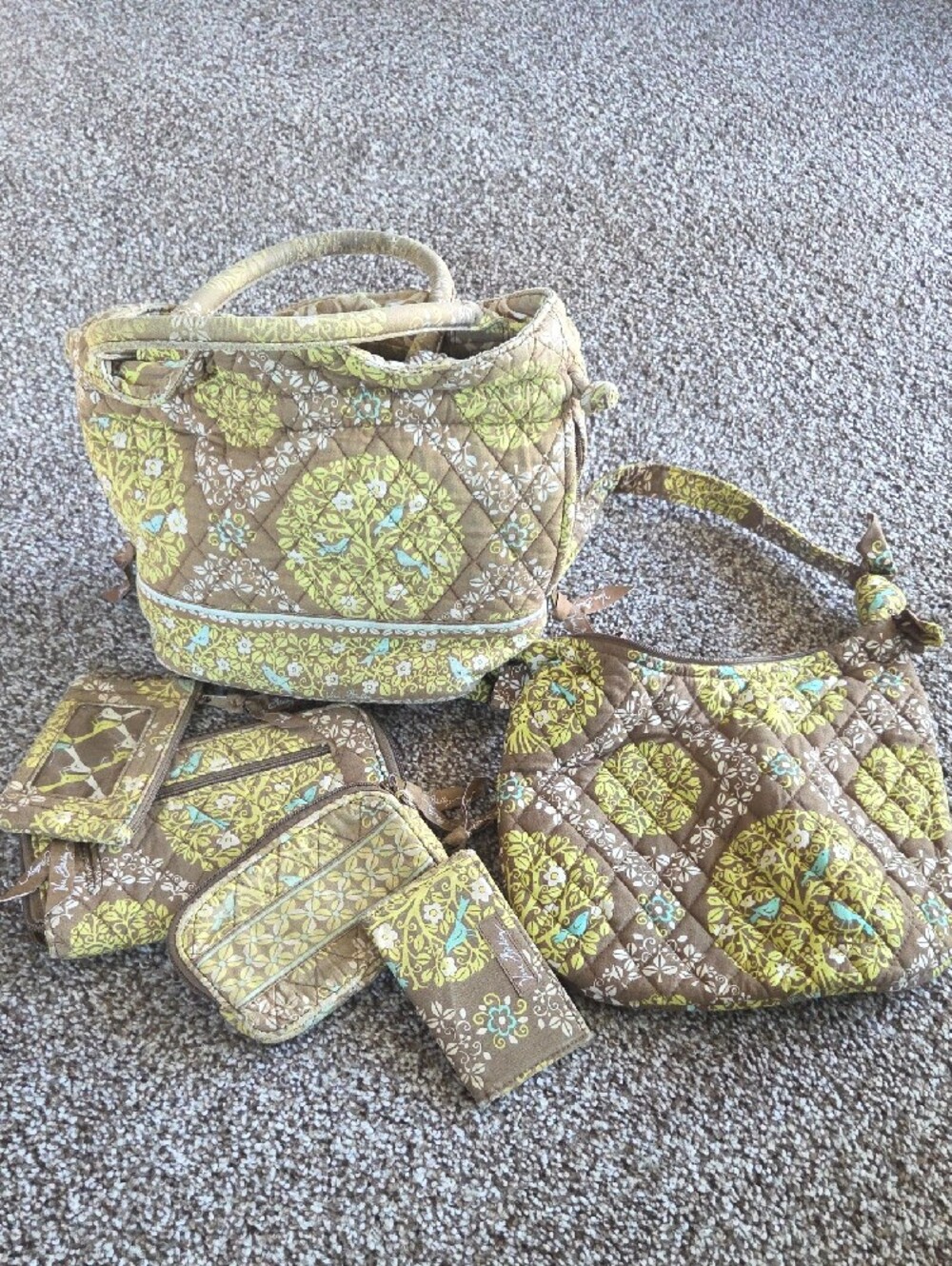 Vera Bradley Brown and Yellow Quilted Floral Bag ( 6 pc. set )